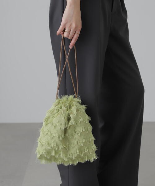 FREE'S MART（フリーズマート）の「◆マテリアル巾着バッグ（ハンドバッグ・レディース・ブラック/ライトグリーン・ﾌﾘ-）」の12枚目の写真