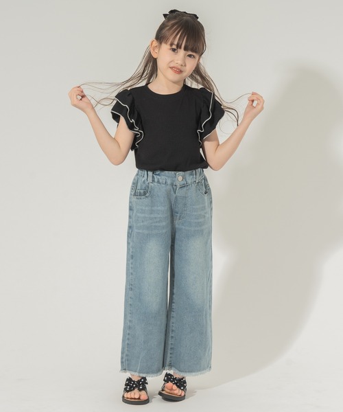 URBAN CHERRY（アーバンチェリー）の「【快適さらリブ素材】リブフリルノースリーブＴシャツ（Tシャツ/カットソー・キッズ・アイボリー/ブラック/パープル・150cm/110cm/120cm/130cm/140cm）」の13枚目の写真