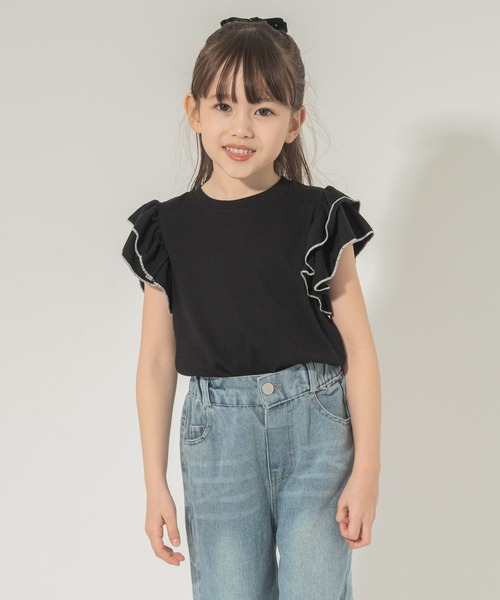URBAN CHERRY（アーバンチェリー）の「【快適さらリブ素材】リブフリルノースリーブＴシャツ（Tシャツ/カットソー・キッズ・アイボリー/ブラック/パープル・150cm/110cm/120cm/130cm/140cm）」の14枚目の写真