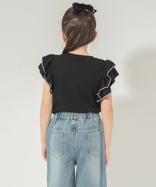 URBAN CHERRY（アーバンチェリー）の「【快適さらリブ素材】リブフリルノースリーブＴシャツ（Tシャツ/カットソー・キッズ・アイボリー/ブラック/パープル・150cm/110cm/120cm/130cm/140cm）」の15枚目の写真