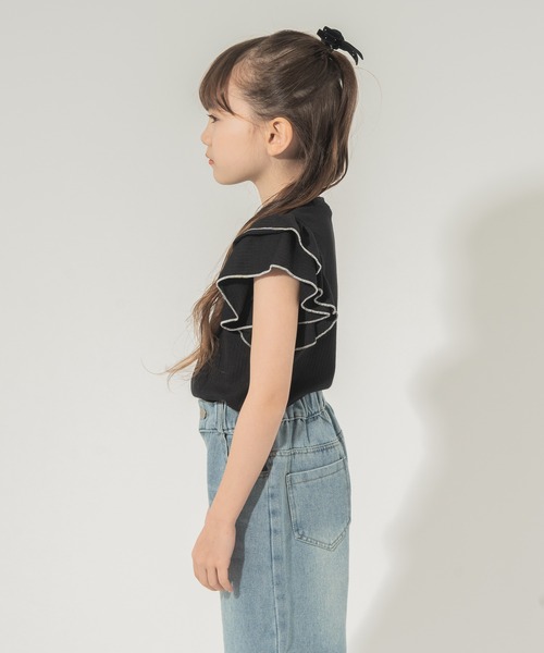 URBAN CHERRY（アーバンチェリー）の「【快適さらリブ素材】リブフリルノースリーブＴシャツ（Tシャツ/カットソー・キッズ・アイボリー/ブラック/パープル・150cm/110cm/120cm/130cm/140cm）」の16枚目の写真