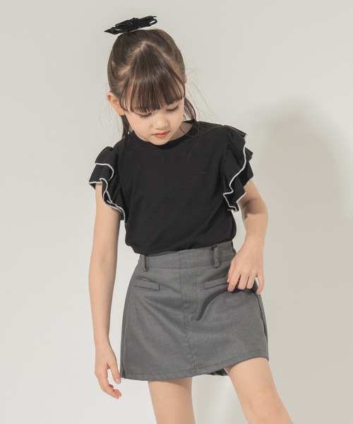 URBAN CHERRY（アーバンチェリー）の「【快適さらリブ素材】リブフリルノースリーブＴシャツ（Tシャツ/カットソー・キッズ・アイボリー/ブラック/パープル・150cm/110cm/120cm/130cm/140cm）」の18枚目の写真