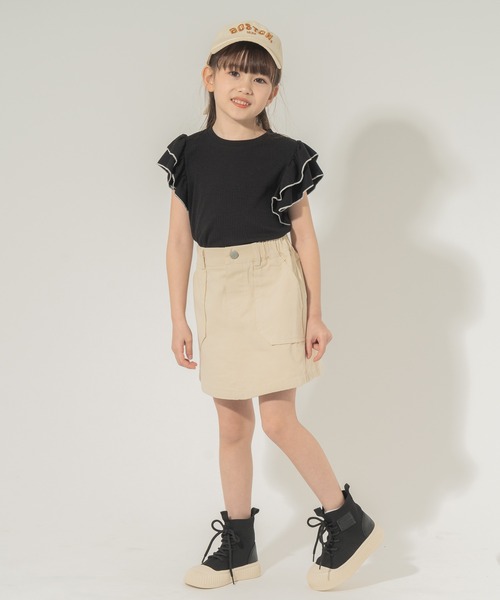 URBAN CHERRY（アーバンチェリー）の「【快適さらリブ素材】リブフリルノースリーブＴシャツ（Tシャツ/カットソー・キッズ・アイボリー/ブラック/パープル・150cm/110cm/120cm/130cm/140cm）」の21枚目の写真