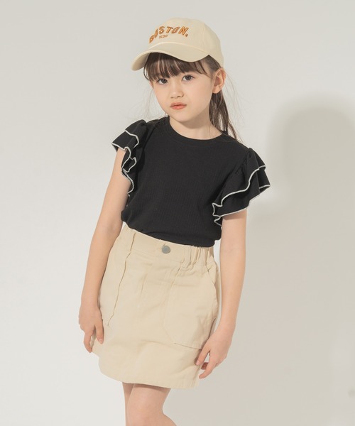 URBAN CHERRY（アーバンチェリー）の「【快適さらリブ素材】リブフリルノースリーブＴシャツ（Tシャツ/カットソー・キッズ・アイボリー/ブラック/パープル・150cm/110cm/120cm/130cm/140cm）」の22枚目の写真