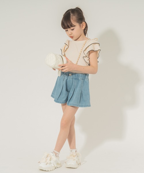 URBAN CHERRY（アーバンチェリー）の「【快適さらリブ素材】リブフリルノースリーブＴシャツ（Tシャツ/カットソー・キッズ・アイボリー/ブラック/パープル・150cm/110cm/120cm/130cm/140cm）」の11枚目の写真