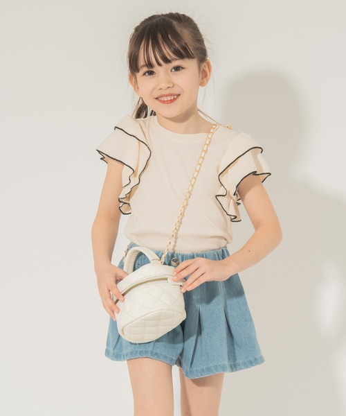 URBAN CHERRY（アーバンチェリー）の「【快適さらリブ素材】リブフリルノースリーブＴシャツ（Tシャツ/カットソー・キッズ・アイボリー/ブラック/パープル・150cm/110cm/120cm/130cm/140cm）」の12枚目の写真