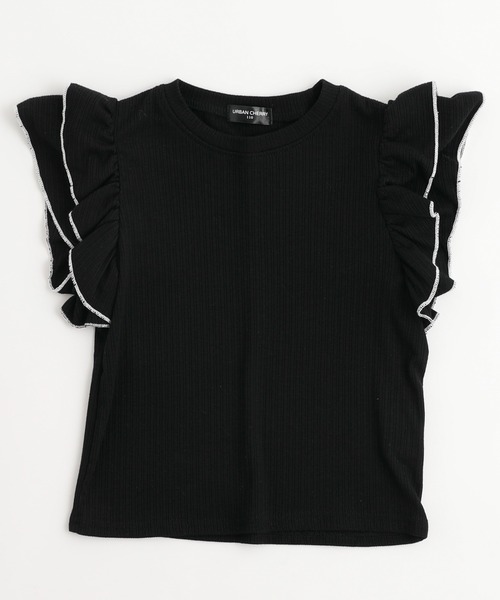 URBAN CHERRY（アーバンチェリー）の「【快適さらリブ素材】リブフリルノースリーブＴシャツ（Tシャツ/カットソー・キッズ・アイボリー/ブラック/パープル・150cm/110cm/120cm/130cm/140cm）」の6枚目の写真