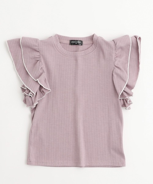 URBAN CHERRY（アーバンチェリー）の「【快適さらリブ素材】リブフリルノースリーブＴシャツ（Tシャツ/カットソー・キッズ・アイボリー/ブラック/パープル・150cm/110cm/120cm/130cm/140cm）」の8枚目の写真