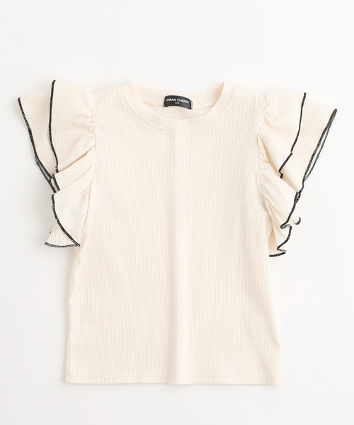 URBAN CHERRY（アーバンチェリー）の「【快適さらリブ素材】リブフリルノースリーブＴシャツ（Tシャツ/カットソー・キッズ・アイボリー/ブラック/パープル・150cm/110cm/120cm/130cm/140cm）」の7枚目の写真