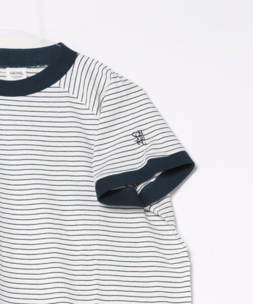 SOMETHING(サムシング)の「【SOMETHING】モックネックTシャツ(Tシャツ/カットソー・レディース・ホワイト×ネイビー・M/L)」の3枚目の写真