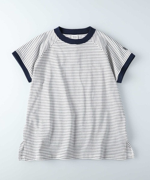 SOMETHING(サムシング)の「【SOMETHING】モックネックTシャツ(Tシャツ/カットソー・レディース・ホワイト×ネイビー・M/L)」の1枚目の写真