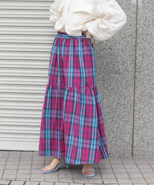 SENSE OF PLACE by URBAN RESEARCH（センスオブプレイスバイアーバンリサーチ）の「チェックティアードスカート（スカート・レディース・イエロー系その他/ピンク系その他/ホワイト系その他・ONE）」の3枚目の写真