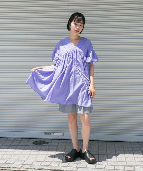 KBF 2WAYギャザーボリュームワンピース　KBF×imoko ブルー　大きめ KBF 2WAYギャザーボリュームワンピース KBF×imoko ブルー 大きめ