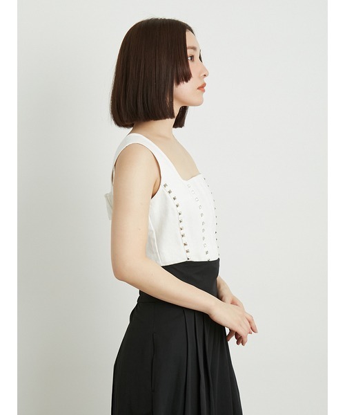 LILY BROWN（リリーブラウン）の「[L.B CANDY STOCK]スタッズデニムビスチェ（Tシャツ/カットソー・レディース・ブルー/ブラック/ホワイト・FREE）」の7枚目の写真