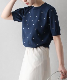 ハート刺繍ショートスリーブニット