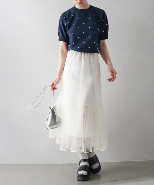 SpRay(スプレイ)の「ハート刺繍ショートスリーブニット(ニット/セーター・レディース・アイボリー/ネイビー/ライトベージュ/ブラック・FREE)」の10枚目の写真