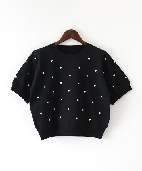 SpRay(スプレイ)の「ハート刺繍ショートスリーブニット(ニット/セーター・レディース・アイボリー/ネイビー/ライトベージュ/ブラック・FREE)」の17枚目の写真