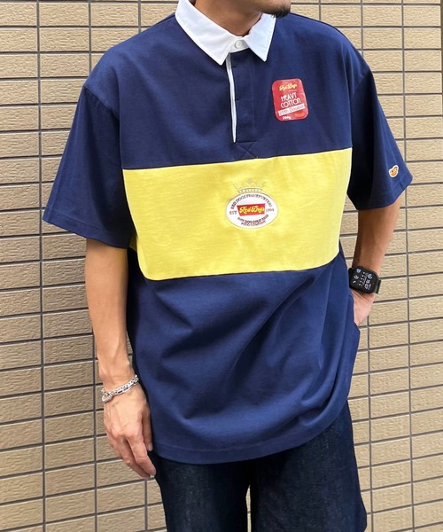 未使用 ADULT ORIENTED ROBES ラガーシャツ ポロシャツ ポロシャツ 「Alfred Alex」メタルプレートワイドボーダーポロ