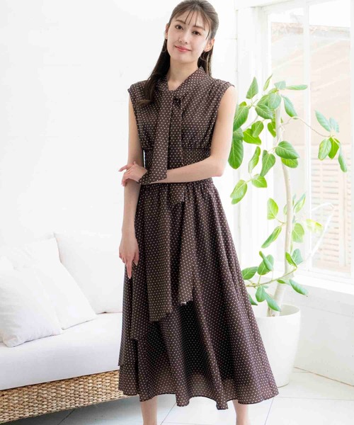 NOELA(ノエラ)の「ドットボウタイワンピース(ワンピース・レディース・ブラック/ブラウン/オフホワイト・S/M)」の3枚目の写真