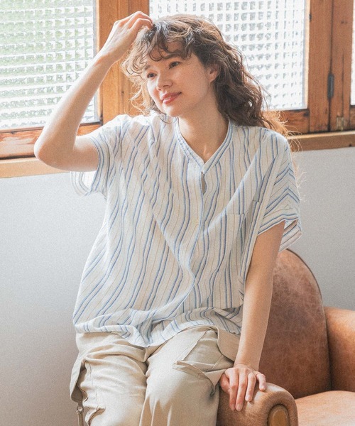 niko and...（ニコアンド）の「リフレッシュリネンレーヨンスキッパー（シャツ/ブラウス・レディース・ブラック/アイボリー/オフホワイト/ピンク・MEDIUM/LARGE）」の4枚目の写真