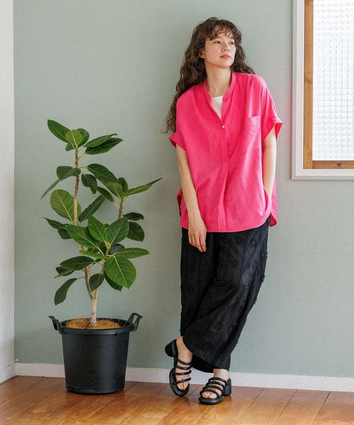 niko and...（ニコアンド）の「リフレッシュリネンレーヨンスキッパー（シャツ/ブラウス・レディース・ブラック/アイボリー/オフホワイト/ピンク・MEDIUM/LARGE）」の5枚目の写真