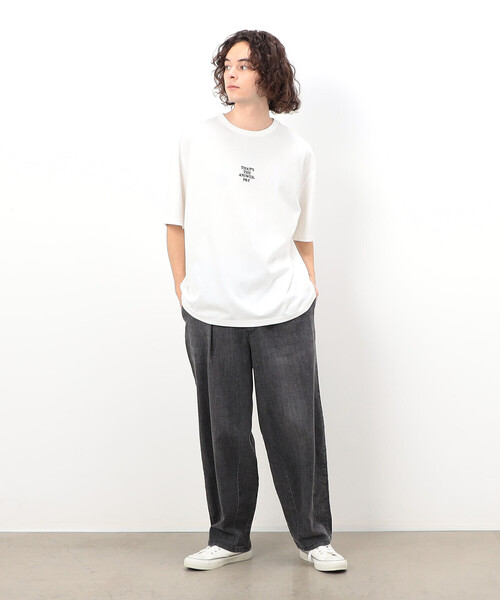 Purple&Yellow（パープルアンドイエロー）の「刺繍×プリント半袖Ｔシャツ（Tシャツ/カットソー・メンズ・ホワイト/ブラック/ブルー/グレイッシュベージュ・SMALL/MEDIUM/LARGE）」の13枚目の写真