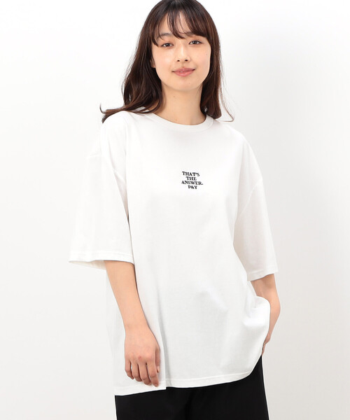 Purple&Yellow（パープルアンドイエロー）の「刺繍×プリント半袖Ｔシャツ（Tシャツ/カットソー・メンズ・ホワイト/ブラック/ブルー/グレイッシュベージュ・SMALL/MEDIUM/LARGE）」の18枚目の写真