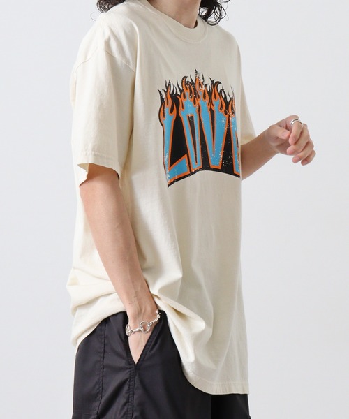 MODISH GAZE(モディシュガゼ)の「MODISH GAZE LOVEロゴプリント ピグメント加工 ビッグシルエットTシャツ 半袖(Tシャツ/カットソー・メンズ・ネイビー/スミクロ/アイボリー・F)」の6枚目の写真