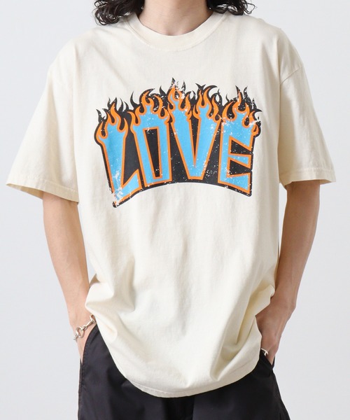 MODISH GAZE(モディシュガゼ)の「MODISH GAZE LOVEロゴプリント ピグメント加工 ビッグシルエットTシャツ 半袖(Tシャツ/カットソー・メンズ・ネイビー/スミクロ/アイボリー・F)」の4枚目の写真