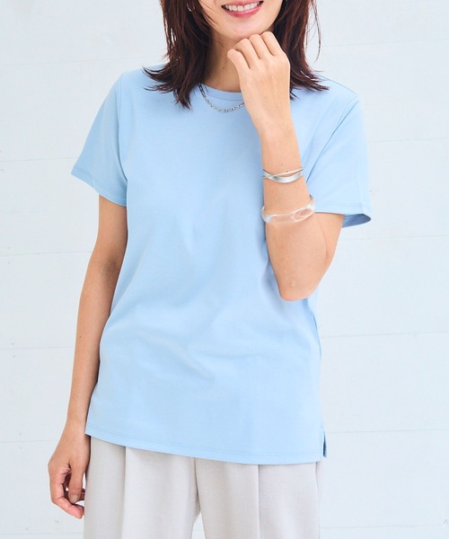 CROSS FUNCTION(クロスファンクション)の「《シワになりにくい・なめらか》正解クルーネックTシャツ【CF/クロスファンクション】(Tシャツ/カットソー・レディース・ブラック/ラベンダー/サックスブルー/オフホワイト・L/LL/3L/4L/M)」の1枚目の写真