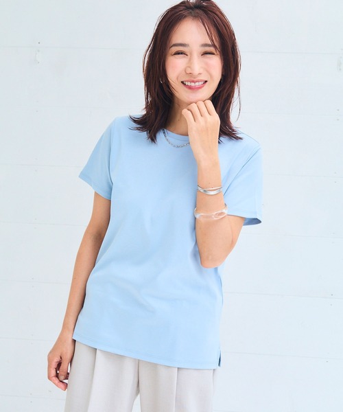 CROSS FUNCTION(クロスファンクション)の「《シワになりにくい・なめらか》正解クルーネックTシャツ【CF/クロスファンクション】(Tシャツ/カットソー・レディース・ブラック/ラベンダー/サックスブルー/オフホワイト・L/LL/3L/4L/M)」の20枚目の写真