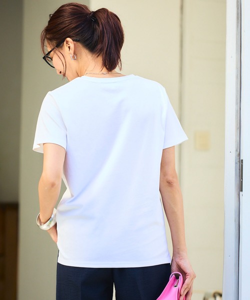 CROSS FUNCTION(クロスファンクション)の「《シワになりにくい・なめらか》正解クルーネックTシャツ【CF/クロスファンクション】(Tシャツ/カットソー・レディース・ブラック/ラベンダー/サックスブルー/オフホワイト・L/LL/3L/4L/M)」の14枚目の写真