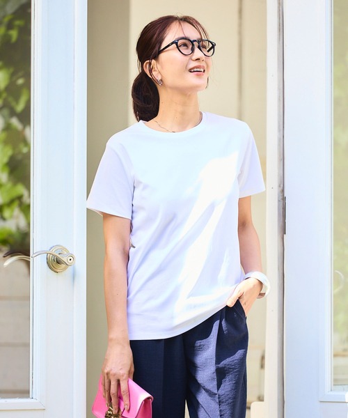 CROSS FUNCTION(クロスファンクション)の「《シワになりにくい・なめらか》正解クルーネックTシャツ【CF/クロスファンクション】(Tシャツ/カットソー・レディース・ブラック/ラベンダー/サックスブルー/オフホワイト・L/LL/3L/4L/M)」の11枚目の写真