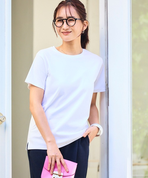 CROSS FUNCTION(クロスファンクション)の「《シワになりにくい・なめらか》正解クルーネックTシャツ【CF/クロスファンクション】(Tシャツ/カットソー・レディース・ブラック/ラベンダー/サックスブルー/オフホワイト・L/LL/3L/4L/M)」の13枚目の写真