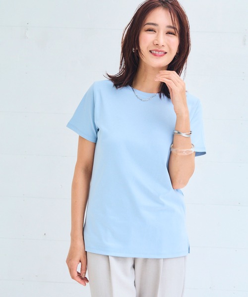 CROSS FUNCTION(クロスファンクション)の「《シワになりにくい・なめらか》正解クルーネックTシャツ【CF/クロスファンクション】(Tシャツ/カットソー・レディース・ブラック/ラベンダー/サックスブルー/オフホワイト・L/LL/3L/4L/M)」の18枚目の写真