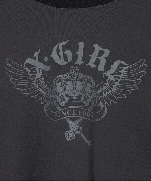 X-girl（エックスガール）の「CROWN AND WINGS RAGLAN L/S BABY TEE（Tシャツ/カットソー・レディース・オフホワイト/オリーブ/チャコール・S/M）」の9枚目の写真