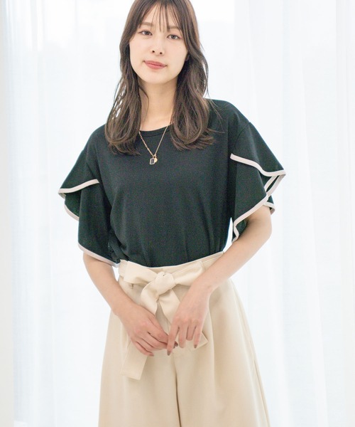 Jayro(ジャイロ)の「カノコパイピングフレアースリーブブラウス(シャツ/ブラウス・レディース・ホワイト系その他/ブラック/グレー系その他・M)」の1枚目の写真