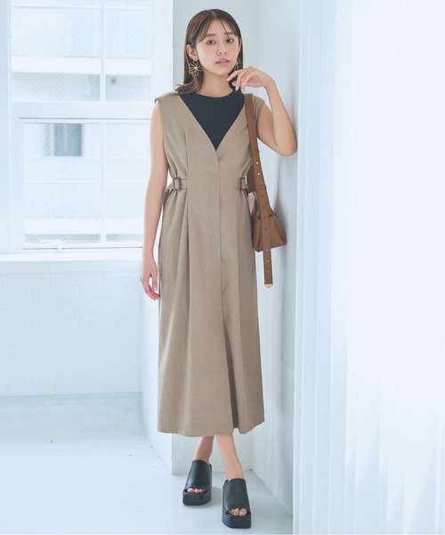 mysty woman(ミスティウーマン)の「サイドタブジャンスカ 135839(ジャンパースカート・レディース・チャコールグレー/ダークブラウン/ベージュ・FREE)」の10枚目の写真