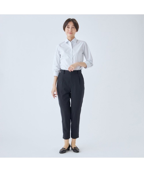 SUIT SELECT(スーツセレクト)の「【SL/七分袖】レギュラーワンピースカラーブラウス/TOUGH BUTTON・NON IRON(シャツ/ブラウス・レディース・ホワイト/ライトグレー・S/LL/M/L)」の3枚目の写真
