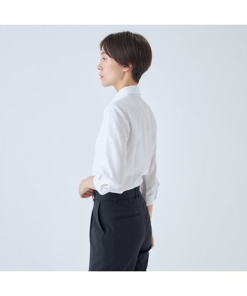 SUIT SELECT(スーツセレクト)の「【SL/七分袖】レギュラーワンピースカラーブラウス/TOUGH BUTTON・NON IRON(シャツ/ブラウス・レディース・ホワイト/ライトグレー・S/LL/M/L)」の16枚目の写真