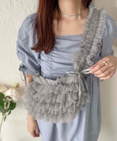 apres jour clair（アプレジュールクレア）の「【apres jour clair】マルチウェイチュールフリルバッグ【ZOZOTOWN限定アイテム】（ショルダーバッグ・レディース・グレー/アイボリー/ピンクベージュ・ﾌﾘ-）」の10枚目の写真