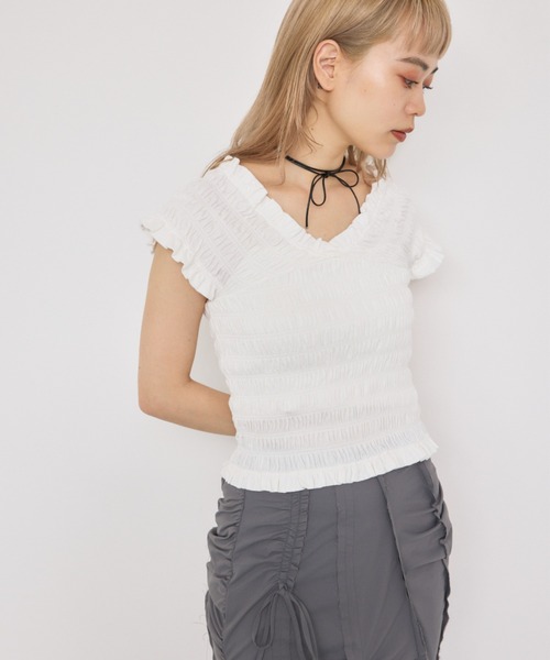 2WAY SHIRRING BUSTIER TOPS ツーウェイ シャーリング ビスチェ
