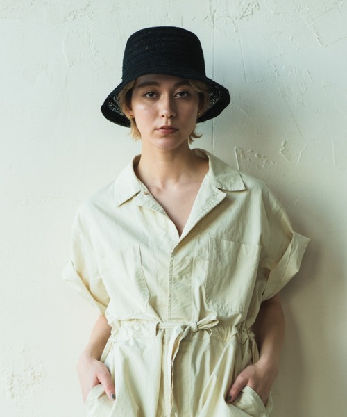 ORIENT MILLINERY（オリエント ミリナリー）の「LAY【ﾚｲ】リネンレース編みハット（ハット・レディース・ブラック/ナチュラル・FREE）」の6枚目の写真