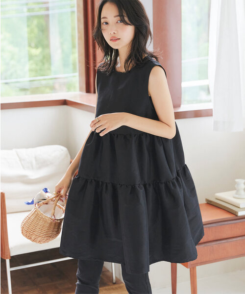 KOBE LETTUCE(コウベレタス)の「バックリボンボリューミーティアードシャイニーチュニック(チュニック・レディース・ホワイト/ブラック・M)」の2枚目の写真