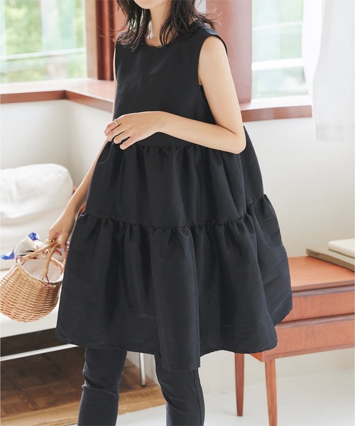 KOBE LETTUCE(コウベレタス)の「バックリボンボリューミーティアードシャイニーチュニック(チュニック・レディース・ホワイト/ブラック・M)」の7枚目の写真