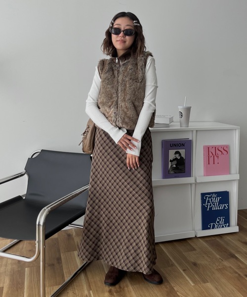 SHAGGIE（シャギー）の「チェック柄ロングスカート（スカート・レディース・ブラウン/ネイビー/ブラック・FREE）」の7枚目の写真