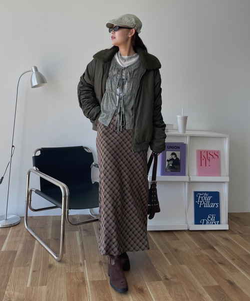 SHAGGIE（シャギー）の「チェック柄ロングスカート（スカート・レディース・ブラウン/ネイビー/ブラック・FREE）」の5枚目の写真