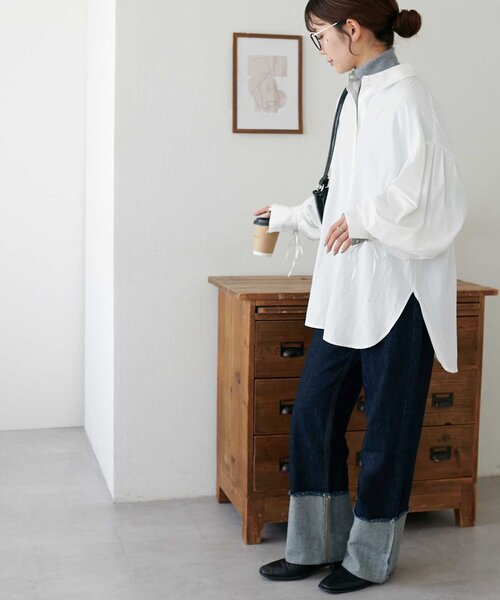 DISCOAT（ディスコート）の「ブロード袖口リボンシャツ（シャツ/ブラウス・レディース・オフホワイト/ブルー/ネイビー・FREE）」の15枚目の写真