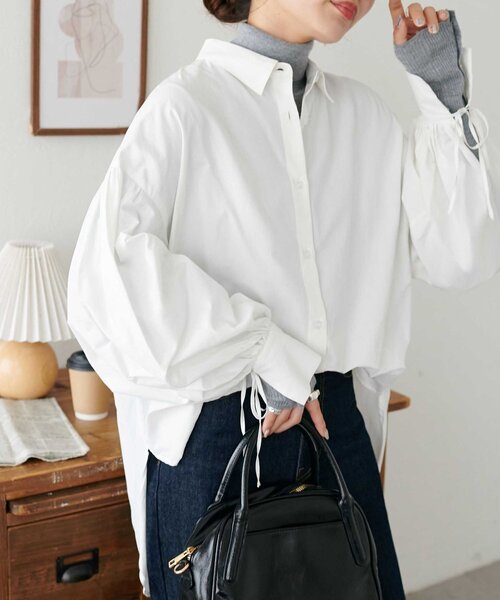 DISCOAT（ディスコート）の「ブロード袖口リボンシャツ（シャツ/ブラウス・レディース・オフホワイト/ブルー/ネイビー・FREE）」の17枚目の写真