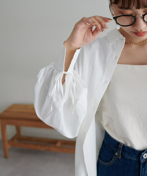 DISCOAT（ディスコート）の「ブロード袖口リボンシャツ（シャツ/ブラウス・レディース・オフホワイト/ブルー/ネイビー・FREE）」の20枚目の写真